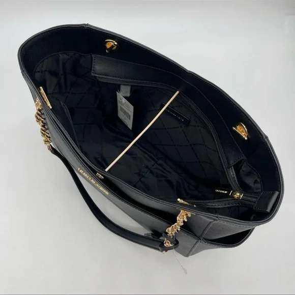 Michael Kors Large X Chain Shoulder Tote Bag Rich Black Leather - Picture 9 of 10